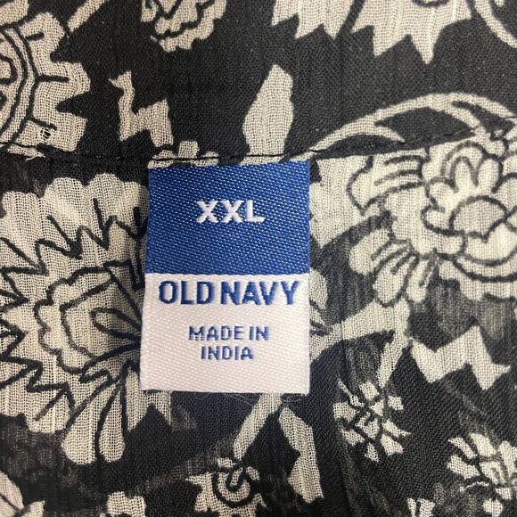 Old Navy Dark Floral Peplum Top Blouse Sz XXL Smocked Sheer Boho - Picture 8 of 8